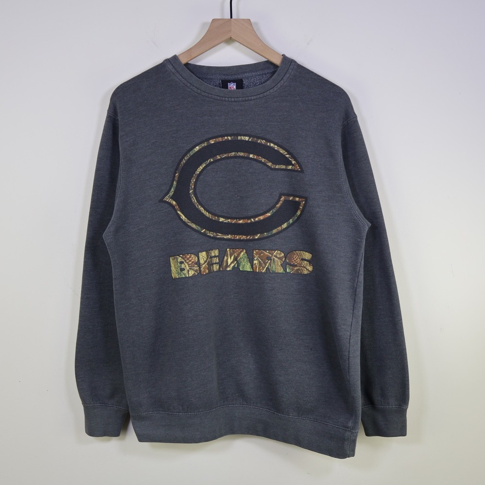 Chicago Bears NFL Camo Logo Sweatshirt Large Charcoal Grey Crewneck Gameday